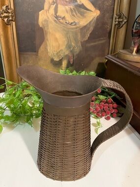 MCM COPPER Solid Pitcher Woven - VINTAGE - 9” Tall x 9” Wide Makes A Nice Vase